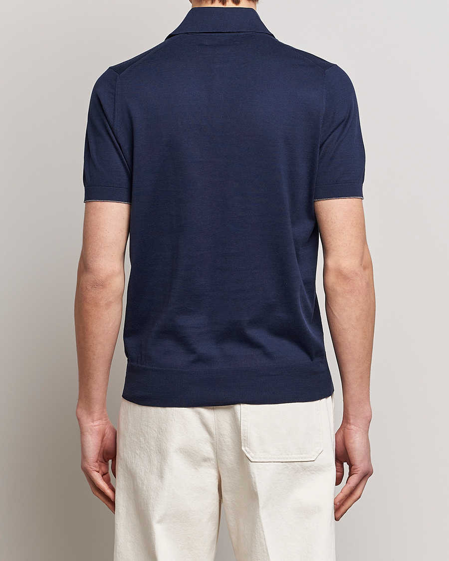 Men | Polo Shirts | Brunello Cucinelli | Short Sleeve Knitted Polo Navy