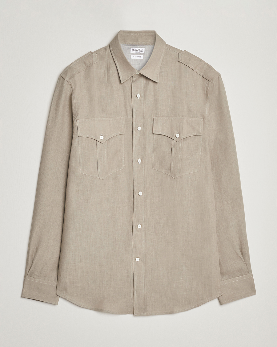 Brunello Cucinelli Linen Canapa Safari Shirt Olive at CareOfCarl.com