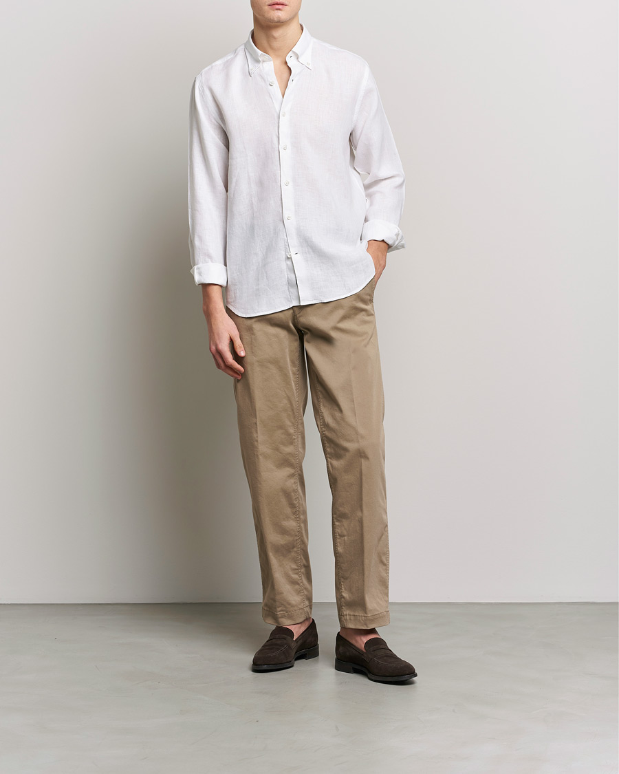 Men | Shirts | Oscar Jacobson | Regular Fit Button Down Linen Shirt White