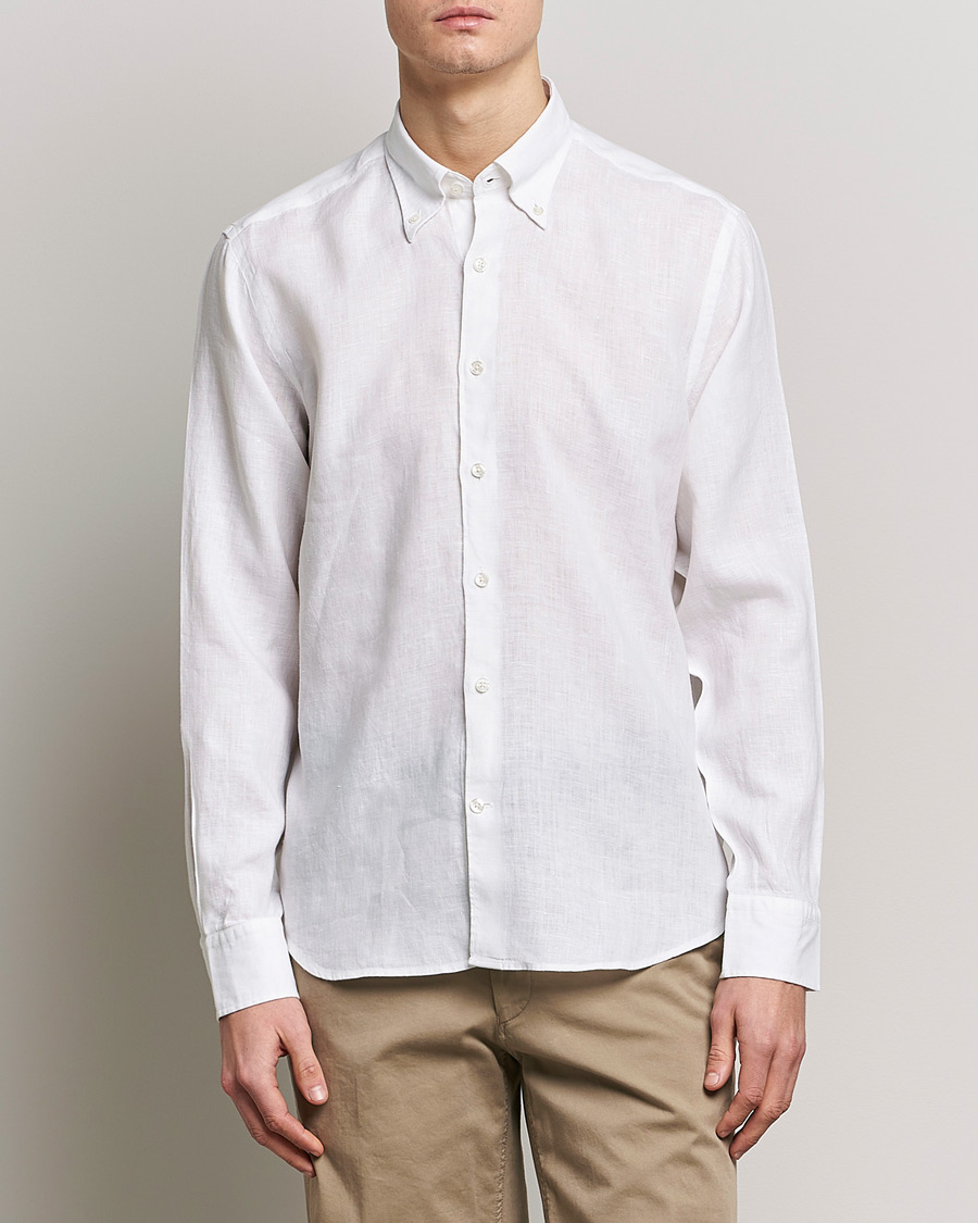 Men | Shirts | Oscar Jacobson | Regular Fit Button Down Linen Shirt White