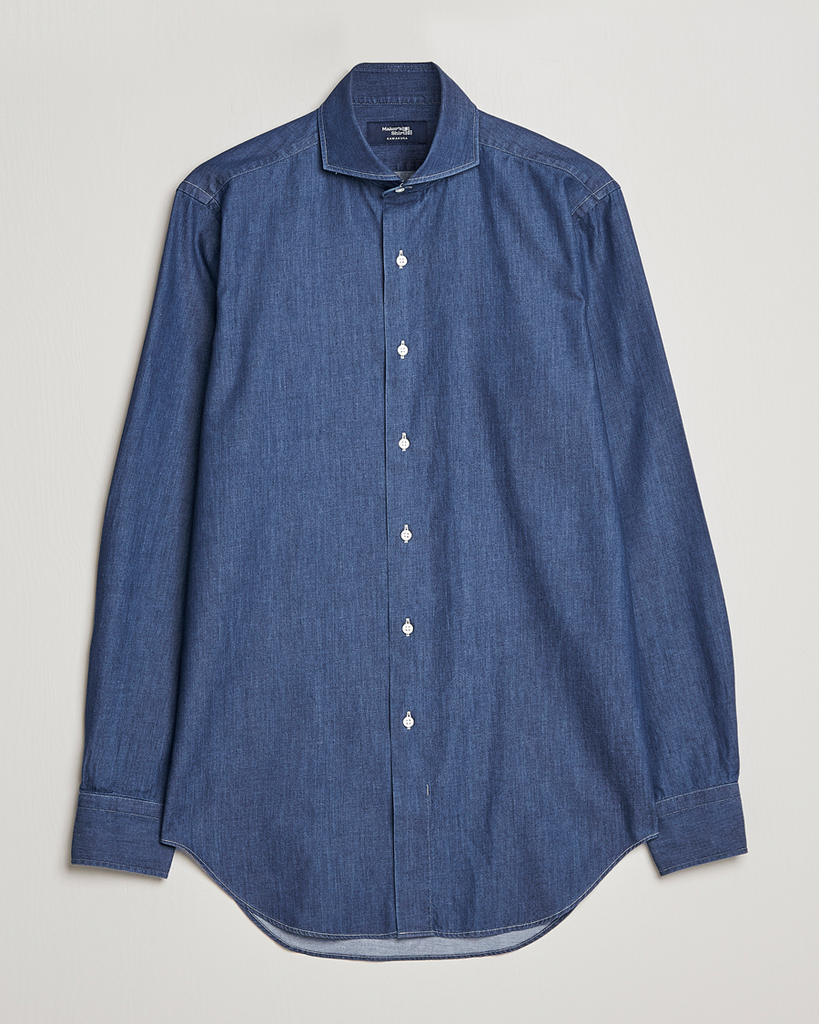 Men | Shirts | Kamakura Shirts | Slim Fit Denim Shirt Dark Indigo