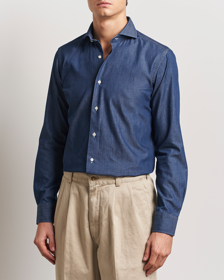 Men | Shirts | Kamakura Shirts | Slim Fit Denim Shirt Dark Indigo
