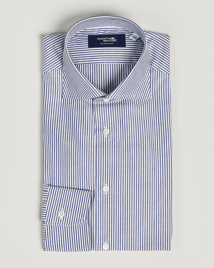 Men | Shirts | Kamakura Shirts | Slim Fit Striped Broadcloth Shirt Navy