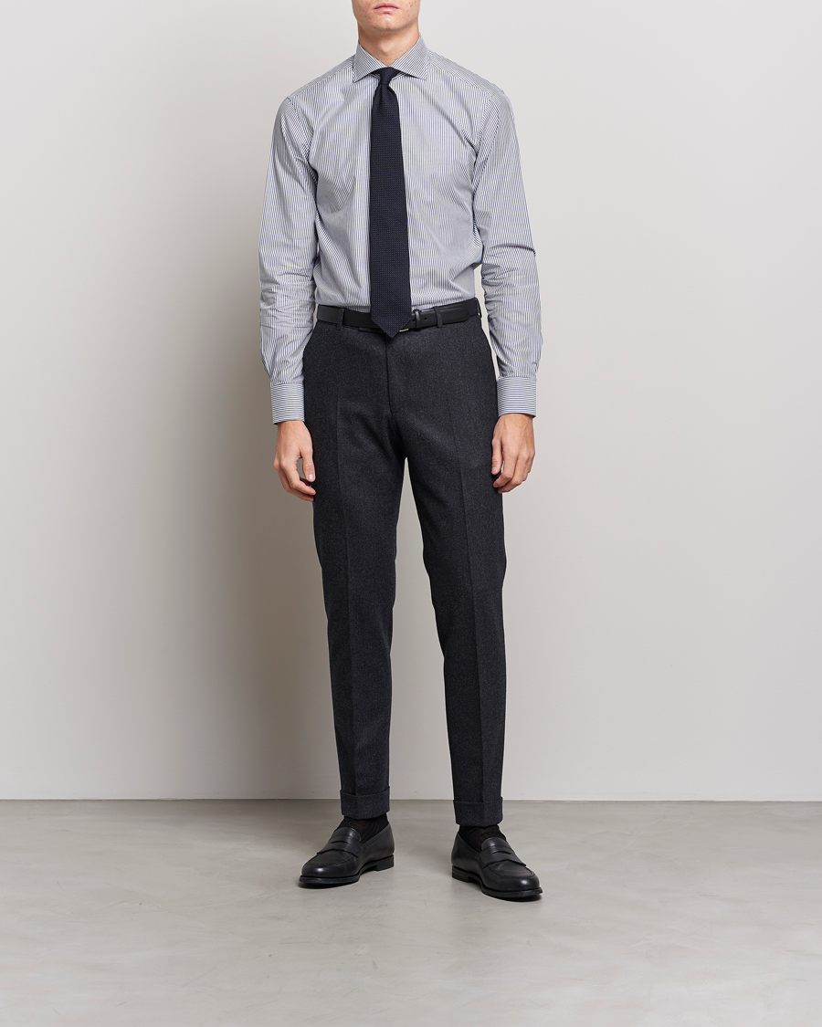 Men | Shirts | Kamakura Shirts | Slim Fit Striped Broadcloth Shirt Navy