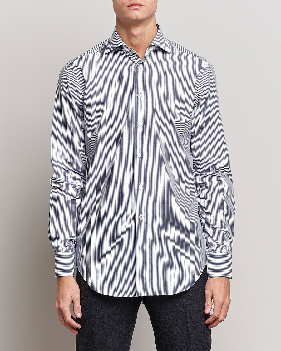 Men | Shirts | Kamakura Shirts | Slim Fit Striped Broadcloth Shirt Navy