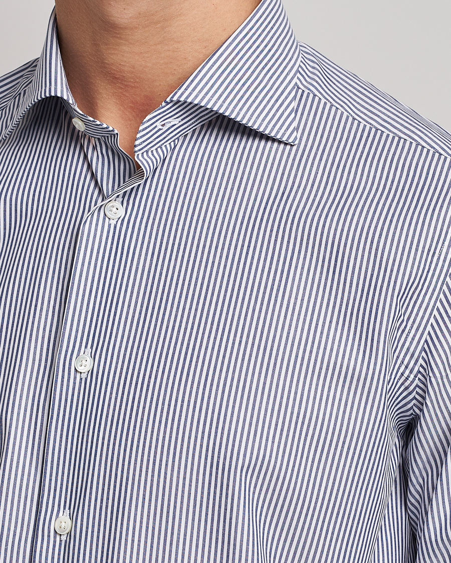 Men | Shirts | Kamakura Shirts | Slim Fit Striped Broadcloth Shirt Navy