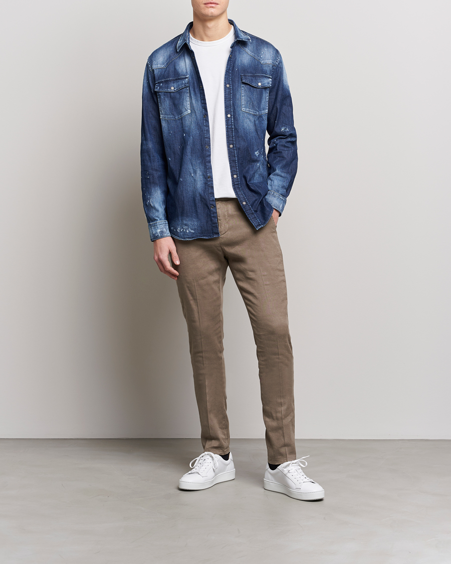 Men | Trousers | Dondup | Gaubert Linen Stretch Chinos Light Brown