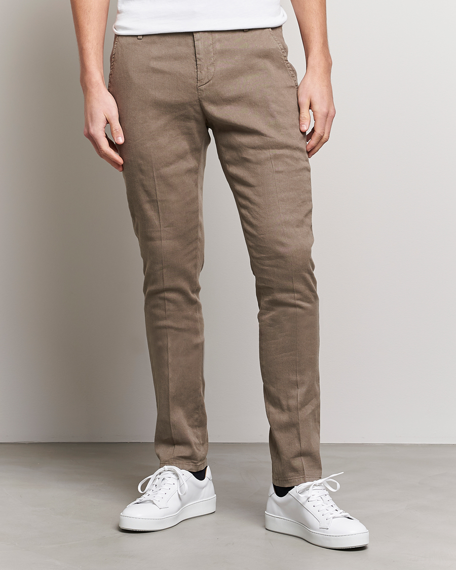 Men | Trousers | Dondup | Gaubert Linen Stretch Chinos Light Brown
