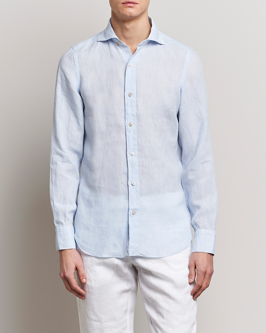 Men | Shirts | Finamore Napoli | Tokyo Slim Linen Shirt Light Blue