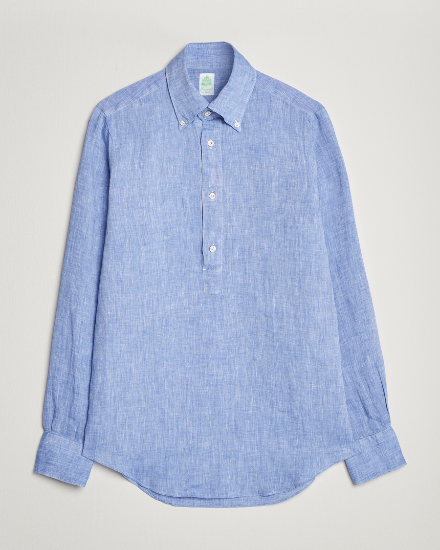 Finamore Napoli Miami Linen Popover Shirt Dark Blue at CareOfCarl.com