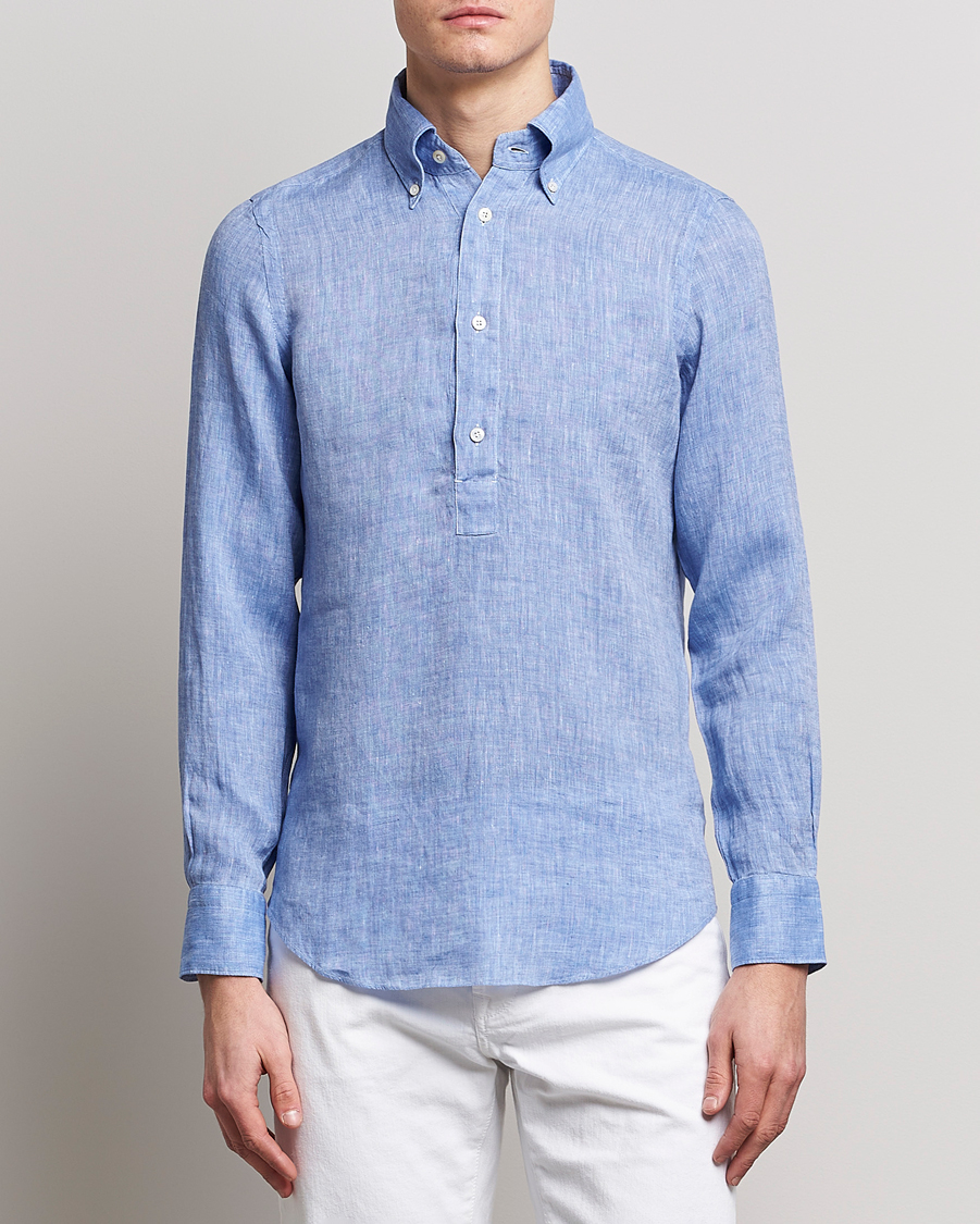 Finamore Napoli リネンシャツ ネイビー M Finamore Napoli Miami Linen Popover Shirt Dark Blue at CareOfCarl.com