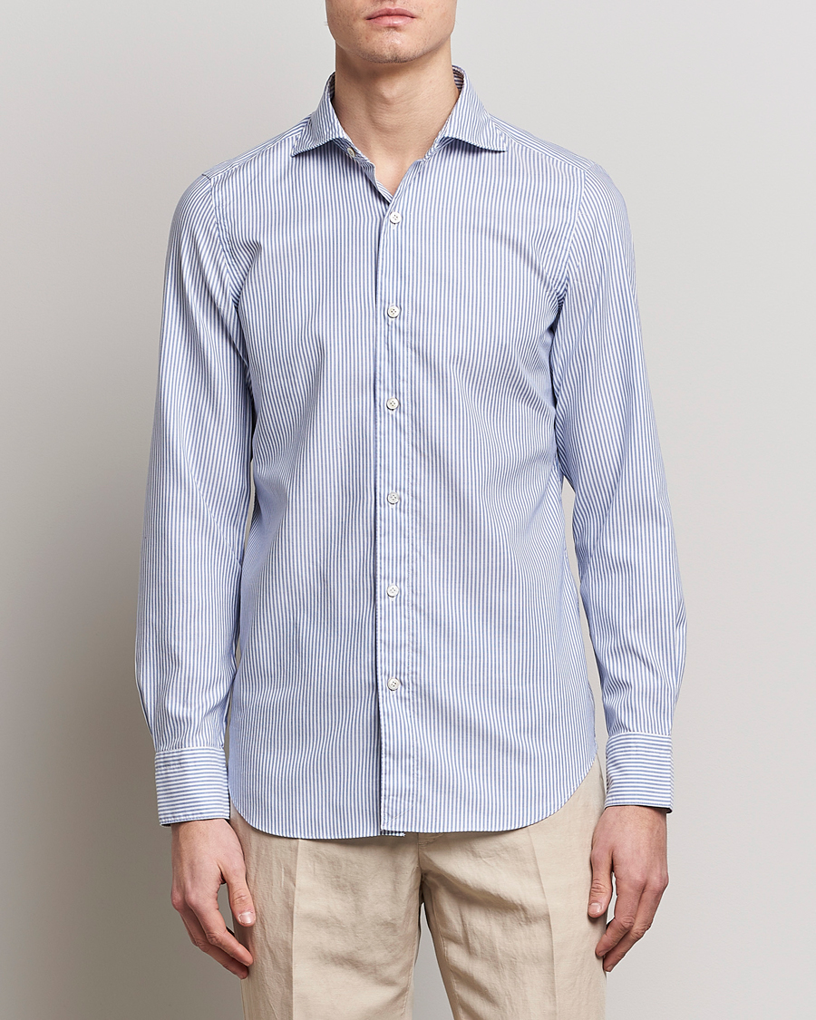 Men | Shirts | Finamore Napoli | Tokyo Slim Chambray Shirt Light Blue Stripe