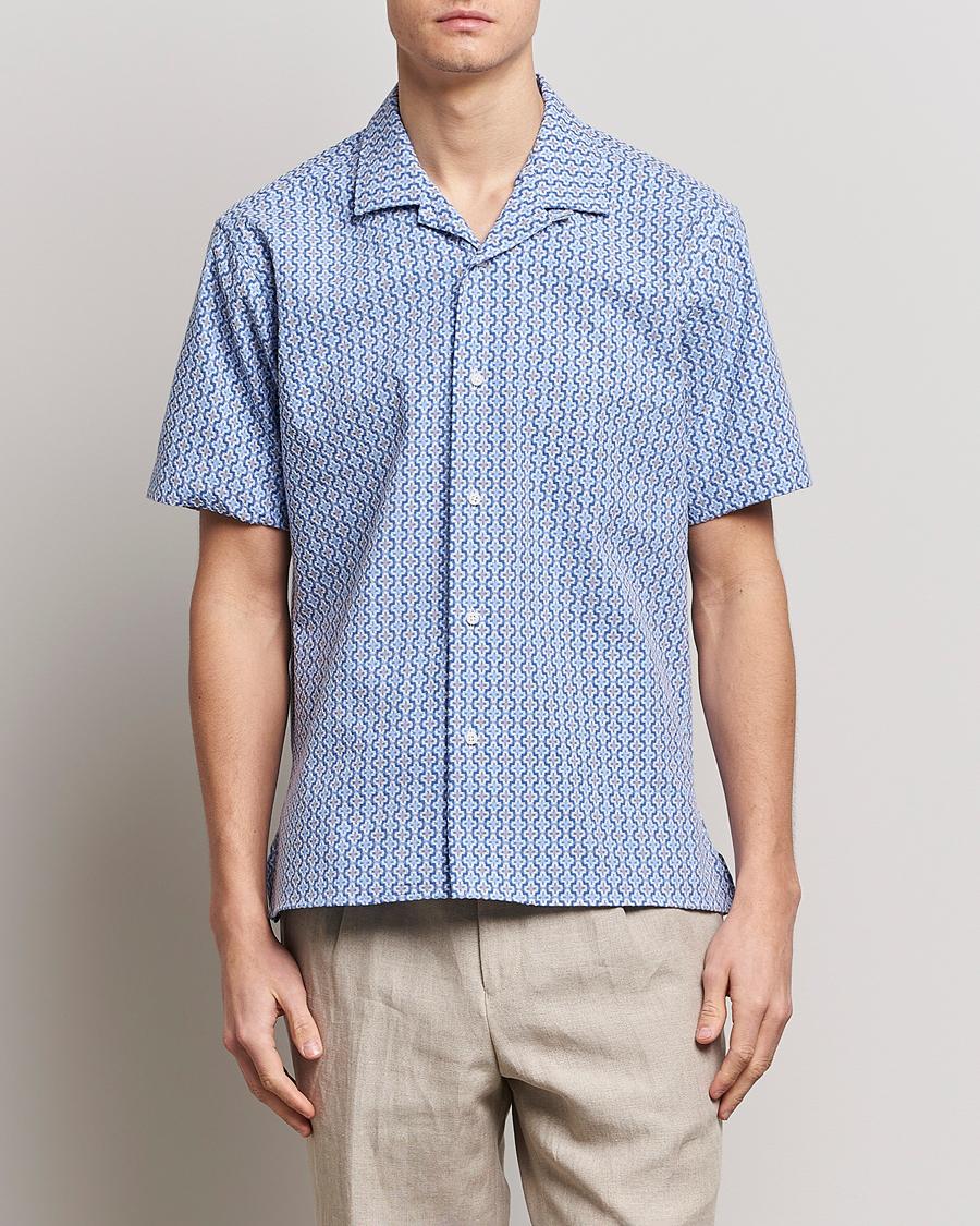 Men | Shirts | Gitman Vintage | Summer Ready Jacquard Camp Shirt Light Blue