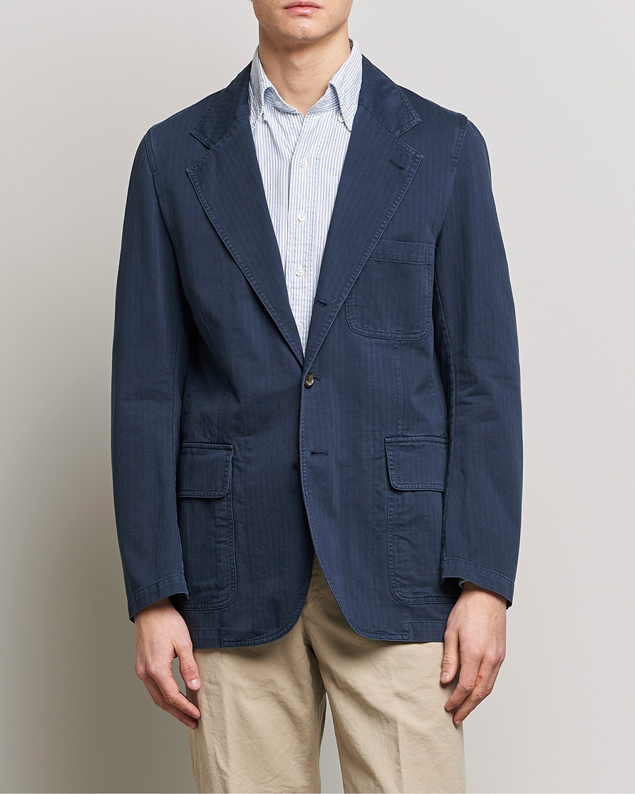 Drake's MKI Cotton Herringbone Games Blazer Navy at CareOfCarl.com