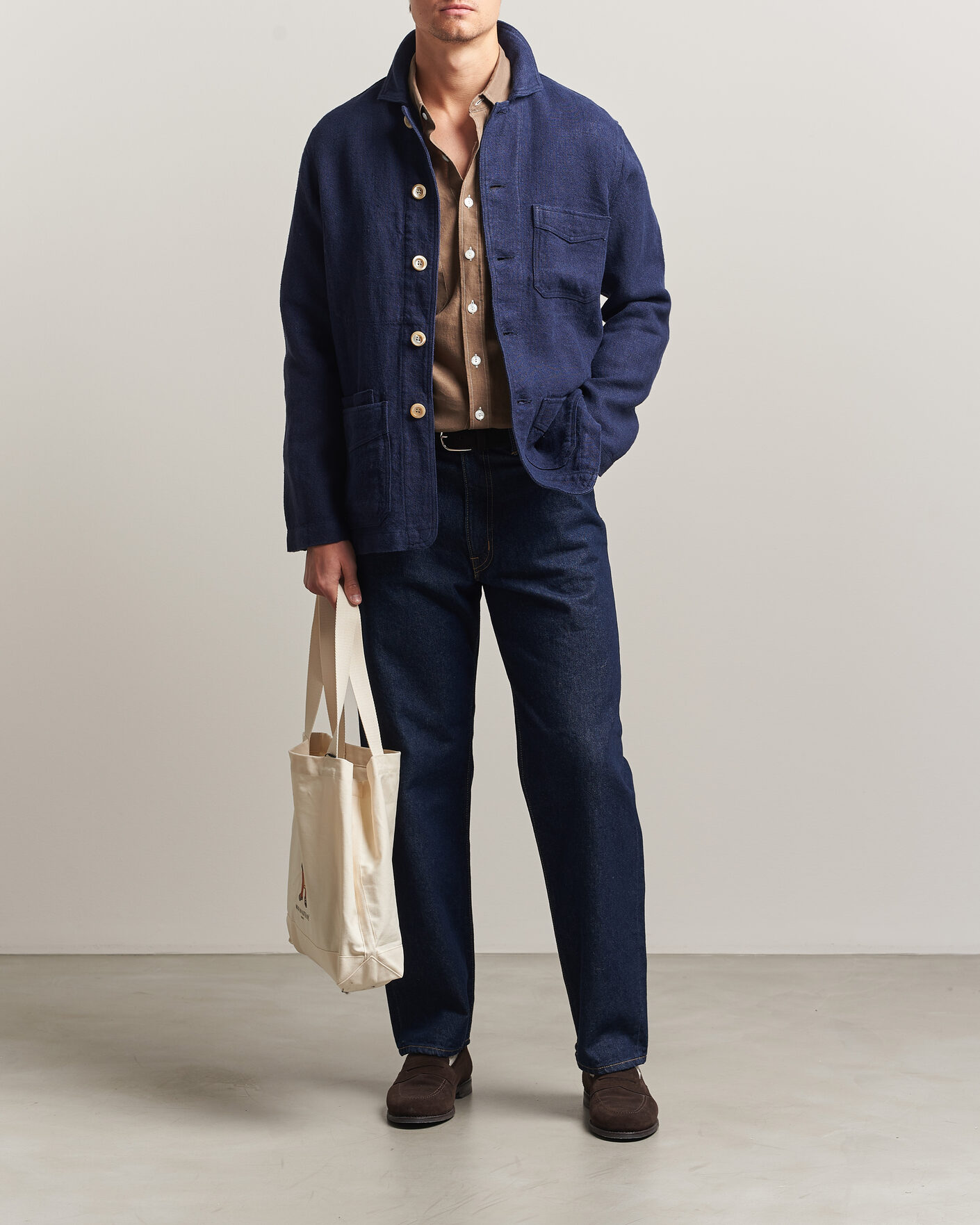 Men | Coats & Jackets | Drake's | Heavy Linen 5-Pocket Chore Jacket Navy