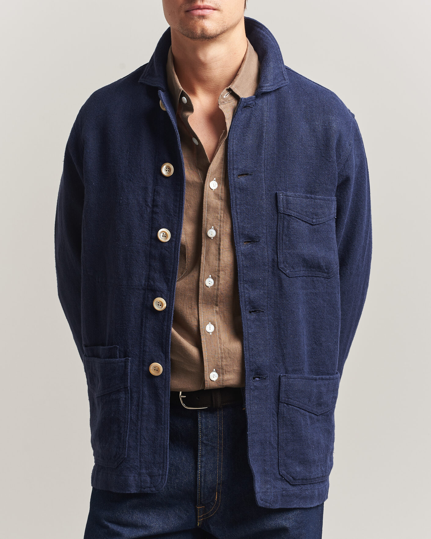 Men | Coats & Jackets | Drake's | Heavy Linen 5-Pocket Chore Jacket Navy