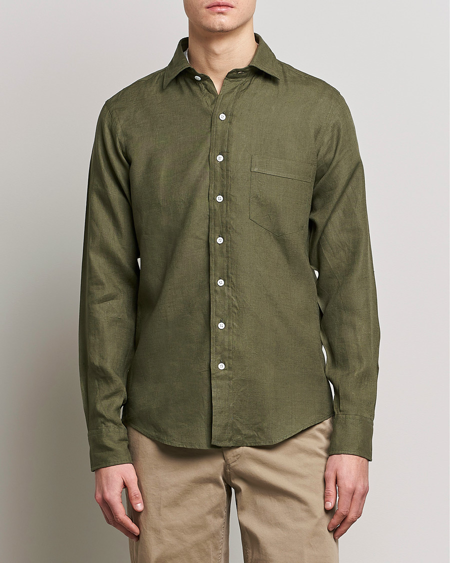 Men | Shirts | Drake's | Linen Summer Shirt Green