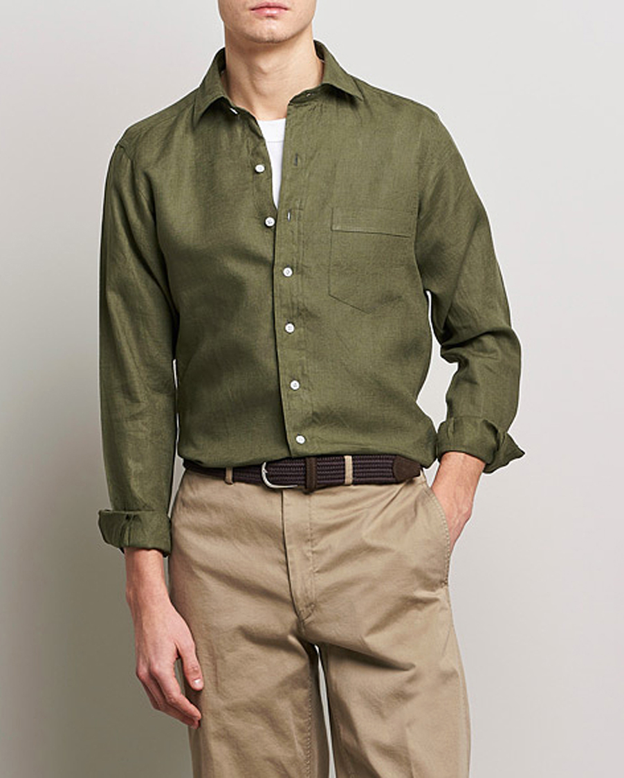 Men | Shirts | Drake's | Linen Summer Shirt Green