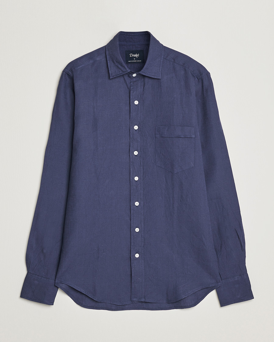 Men | Shirts | Drake's | Linen Summer Shirt Navy