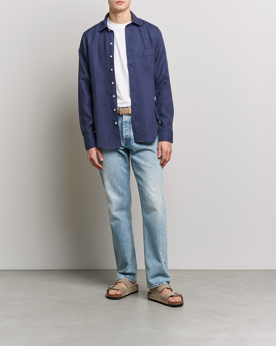 Men | Shirts | Drake's | Linen Summer Shirt Navy