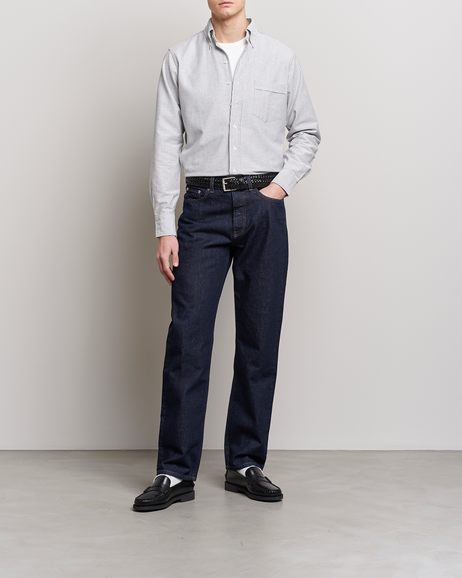 Men | Shirts | Drake's | Striped Button Down Oxford Shirt Black