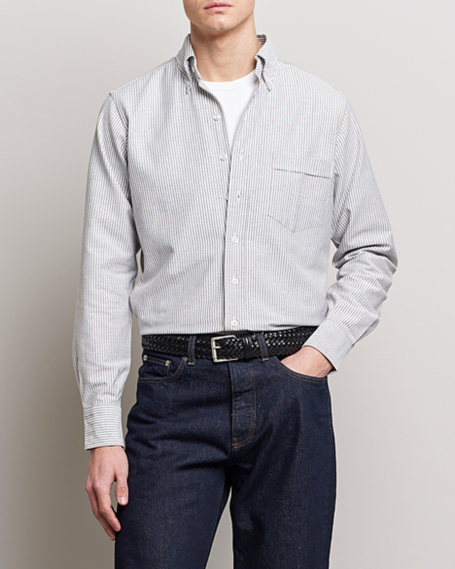 Men | Shirts | Drake's | Striped Button Down Oxford Shirt Black