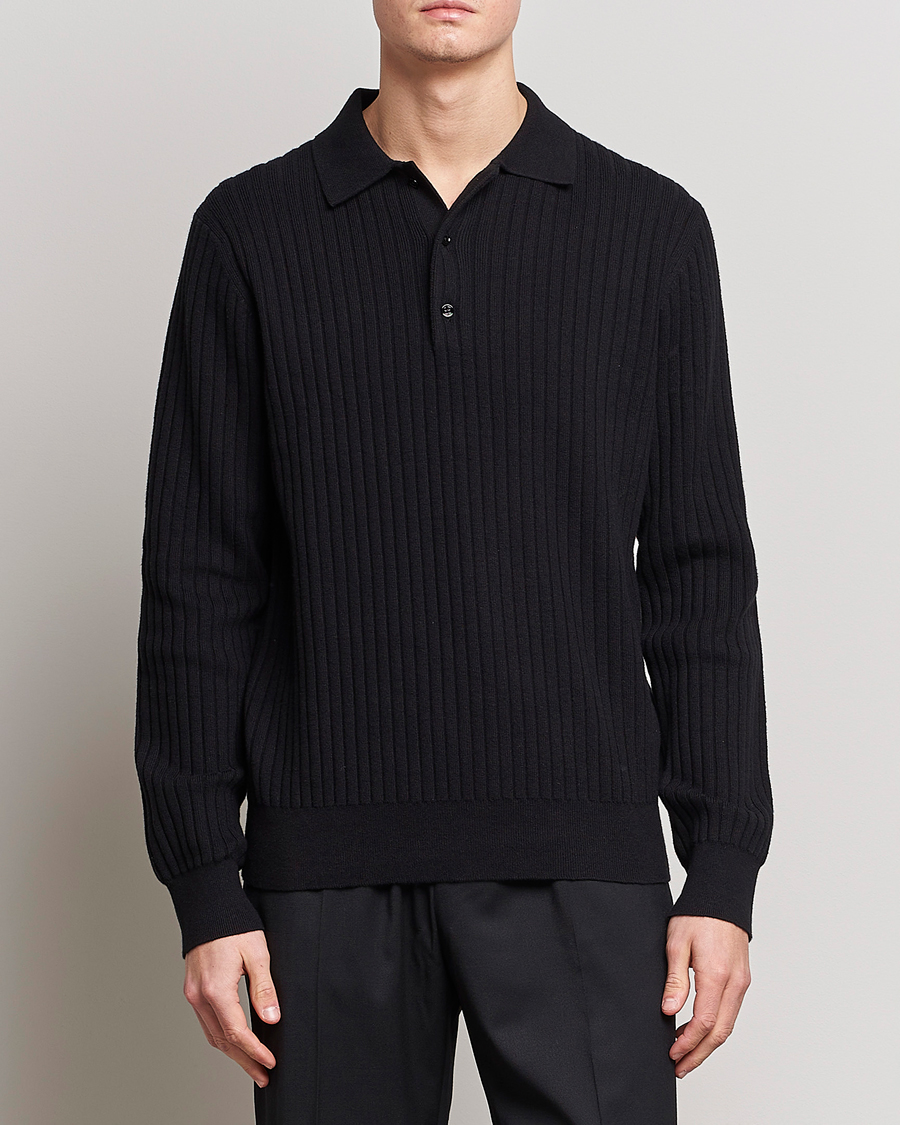 Men | Sweaters & Knitwear | Filippa K | Knitted Polo Shirt Black