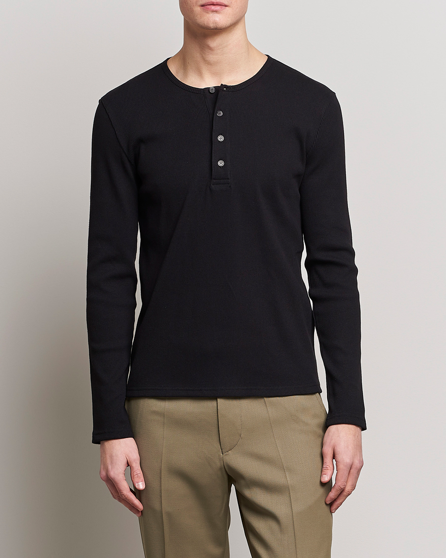 Men | Sweaters & Knitwear | Filippa K | Rib Henley Black
