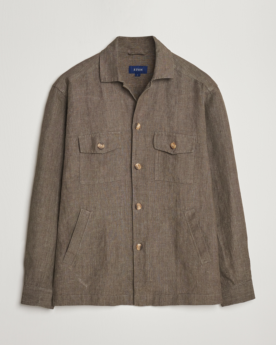 Men | Shirts | Eton | Linen Twill Overshirt Dark Green