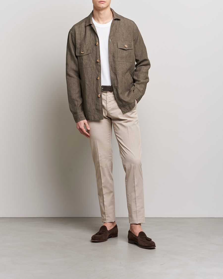 Men | Shirts | Eton | Linen Twill Overshirt Dark Green