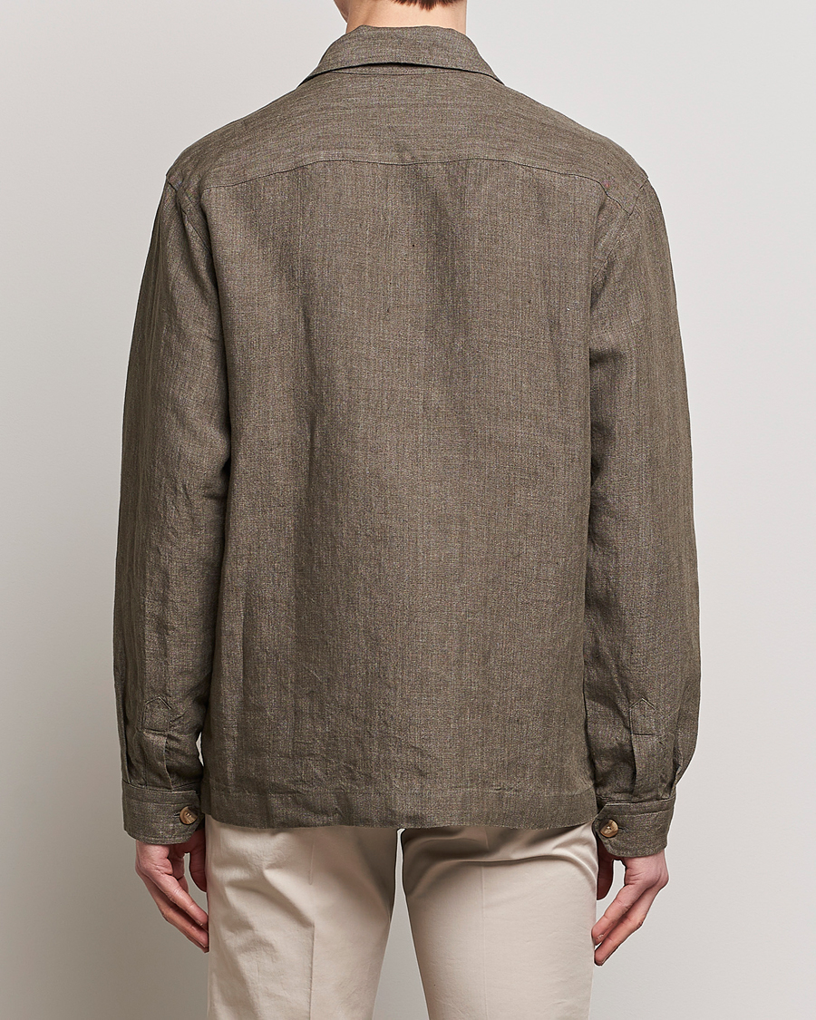 Men | Shirts | Eton | Linen Twill Overshirt Dark Green
