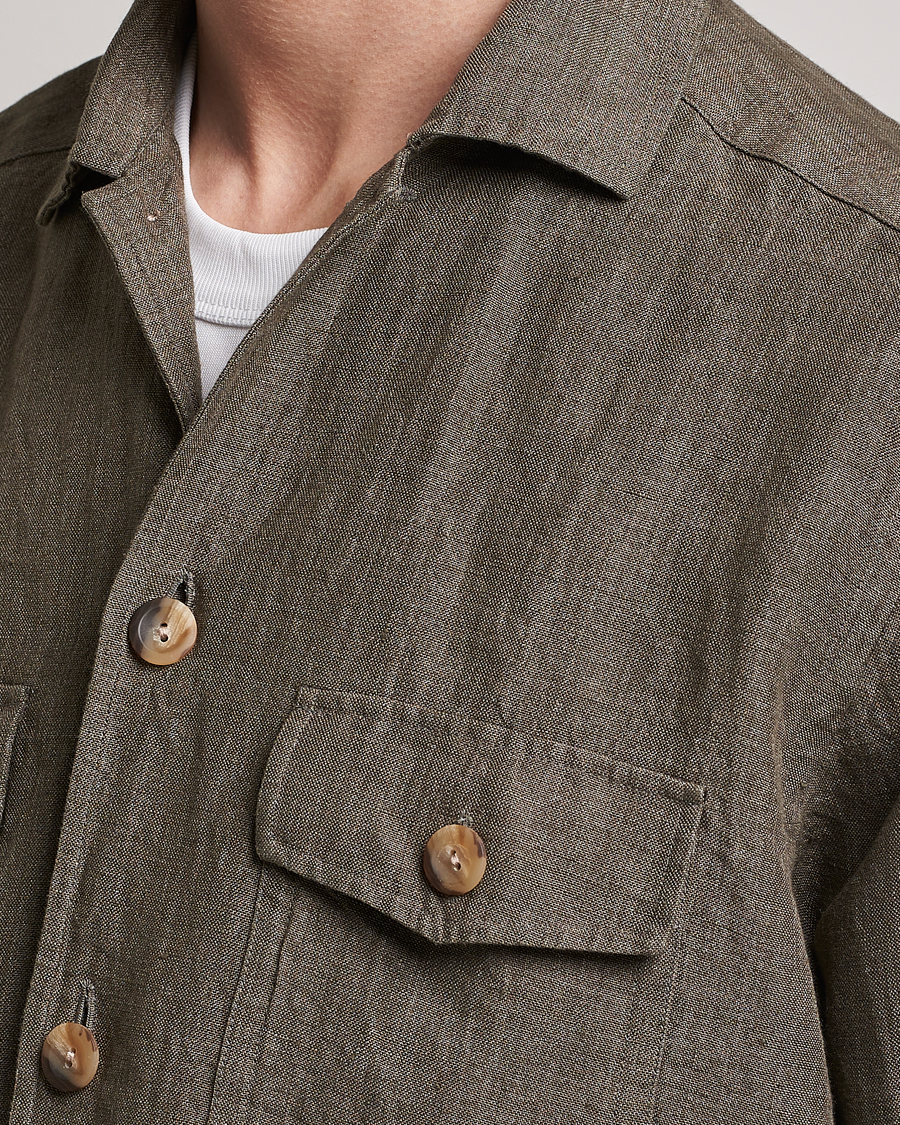 Men | Shirts | Eton | Linen Twill Overshirt Dark Green