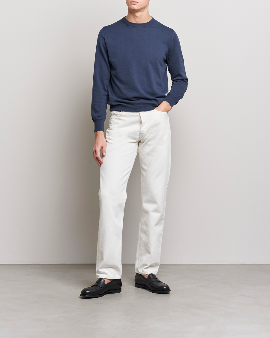 Men | Sweaters & Knitwear | Canali | Cotton Crew Neck Pullover Steel Blue