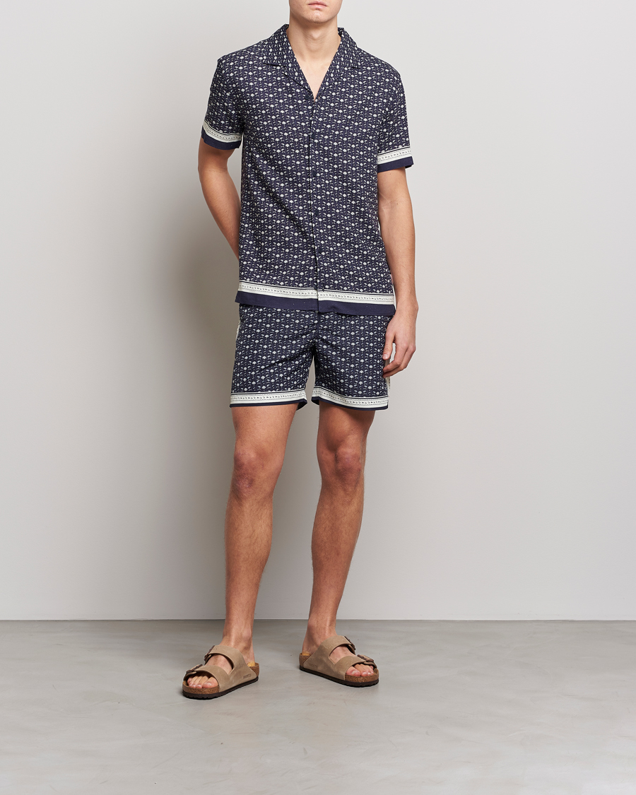 Men | Shirts | Orlebar Brown | Hibbert Bandana Viscose/Linen Shirt Dark Sapphire