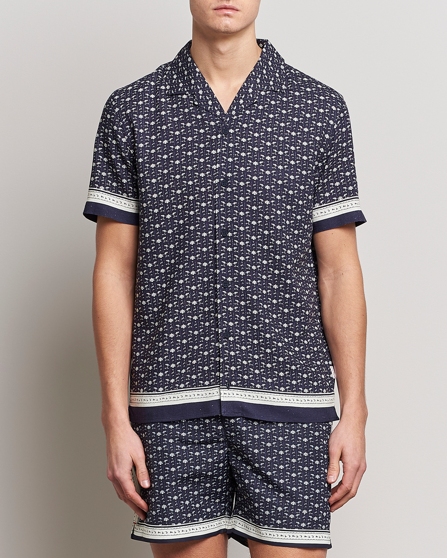 Men | Shirts | Orlebar Brown | Hibbert Bandana Viscose/Linen Shirt Dark Sapphire