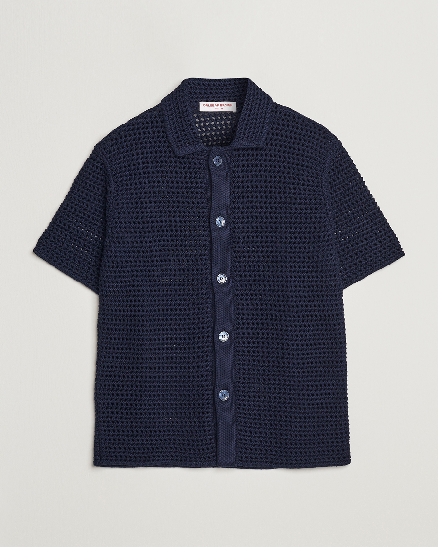 Men | Shirts | Orlebar Brown | Thomas Crochet Heavy Knitted Cotton Shirt Night Iris