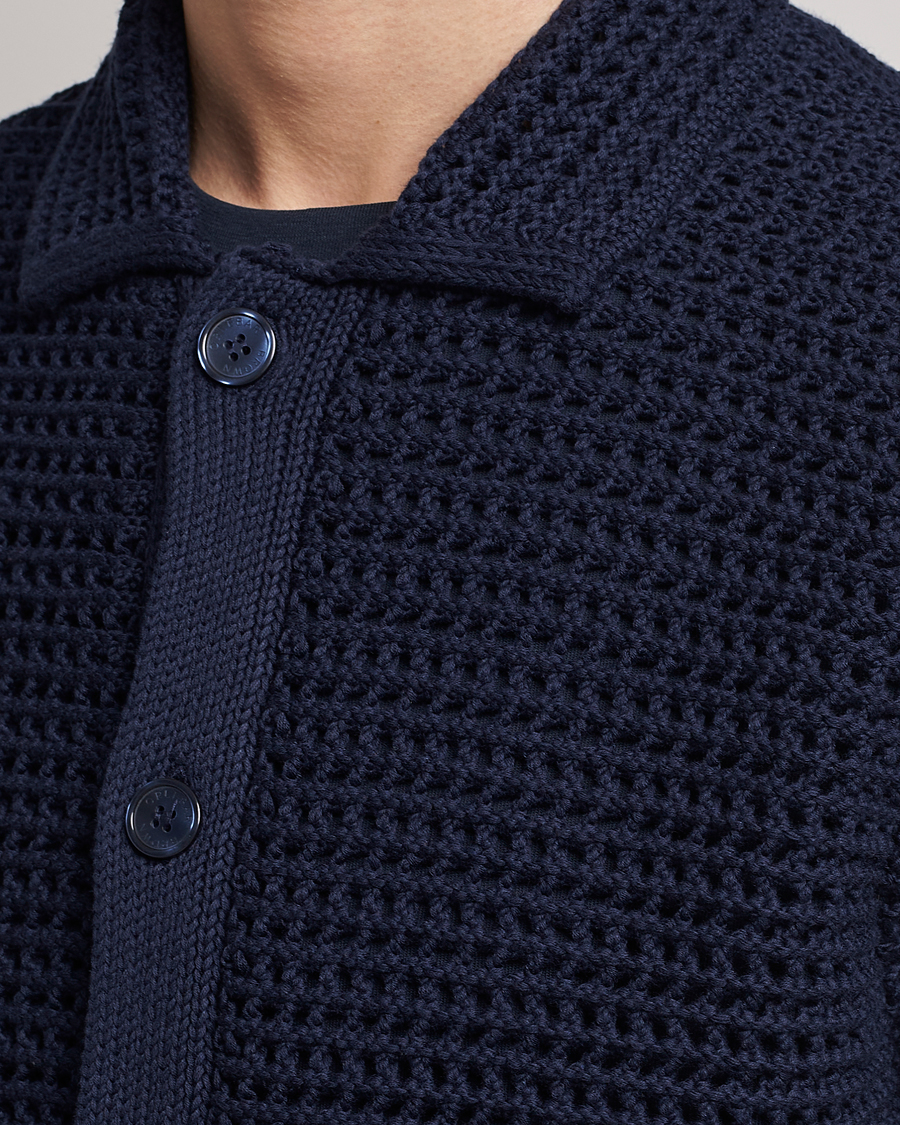 Men | Shirts | Orlebar Brown | Thomas Crochet Heavy Knitted Cotton Shirt Night Iris