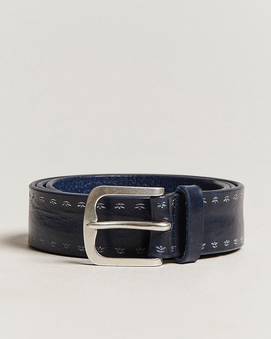 Men | Orciani Hand Painted Leather Belt Navy | Orciani | Hand Painted Leather Belt Navy