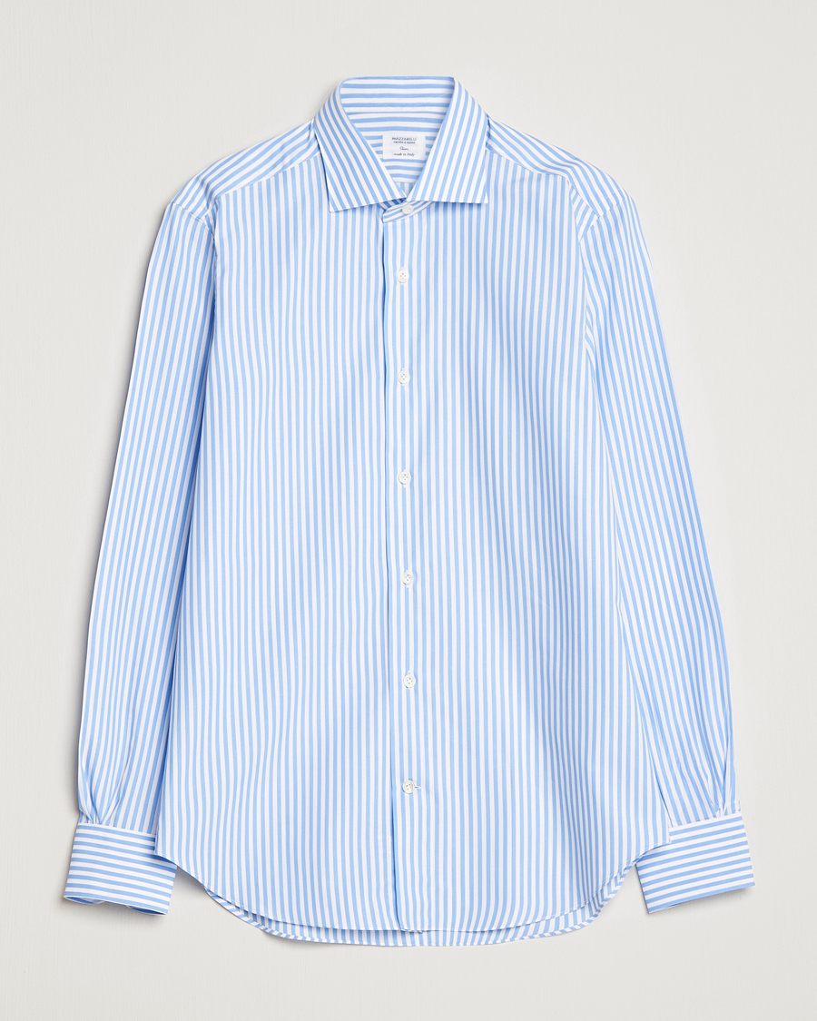 Men | Shirts | Mazzarelli | Soft Cotton Cut Away Shirt Blue Stripe