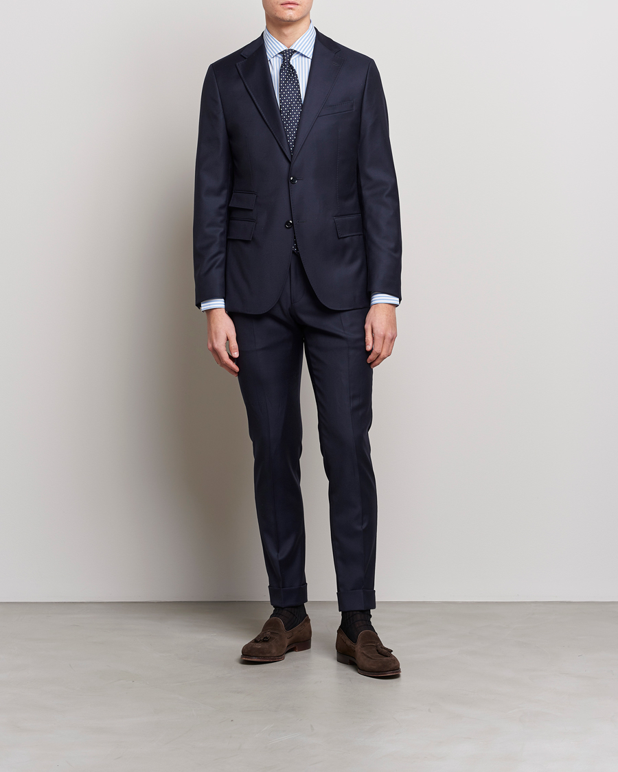 Men | Shirts | Mazzarelli | Soft Cotton Cut Away Shirt Blue Stripe
