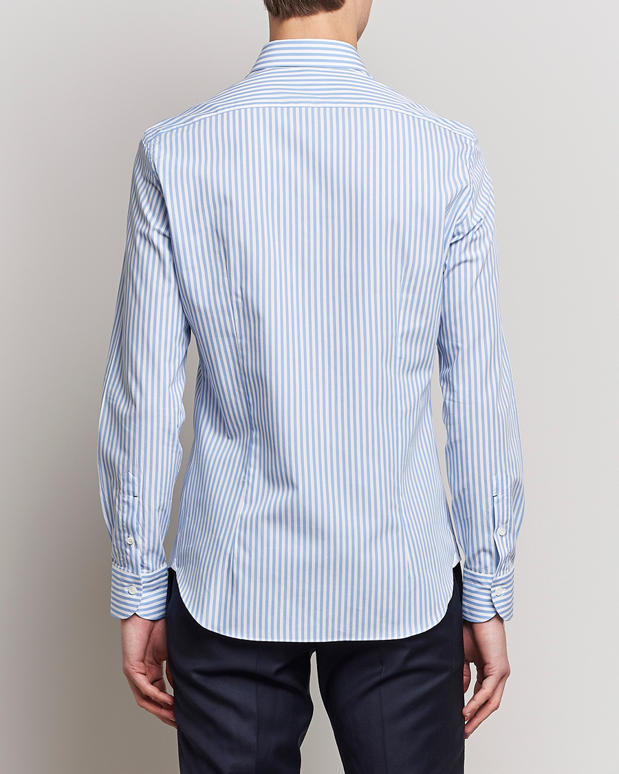 Men | Shirts | Mazzarelli | Soft Cotton Cut Away Shirt Blue Stripe