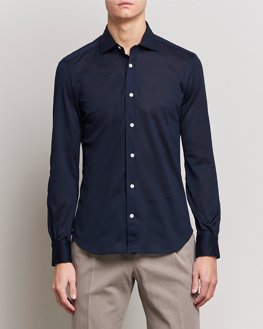 Men | Shirts | Mazzarelli | Soft Washed Piquet Shirt Navy