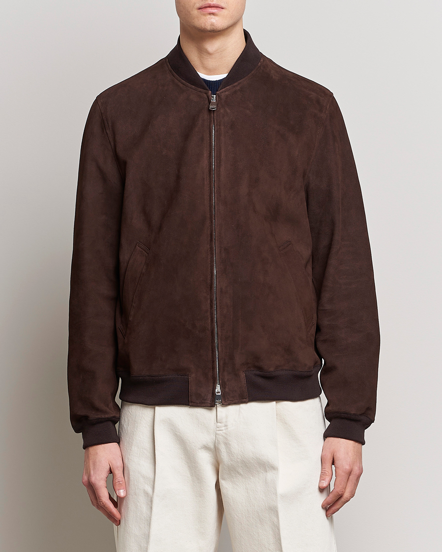 Men | Coats & Jackets | Valstar | Suede Bomber Jacket Dark Brown