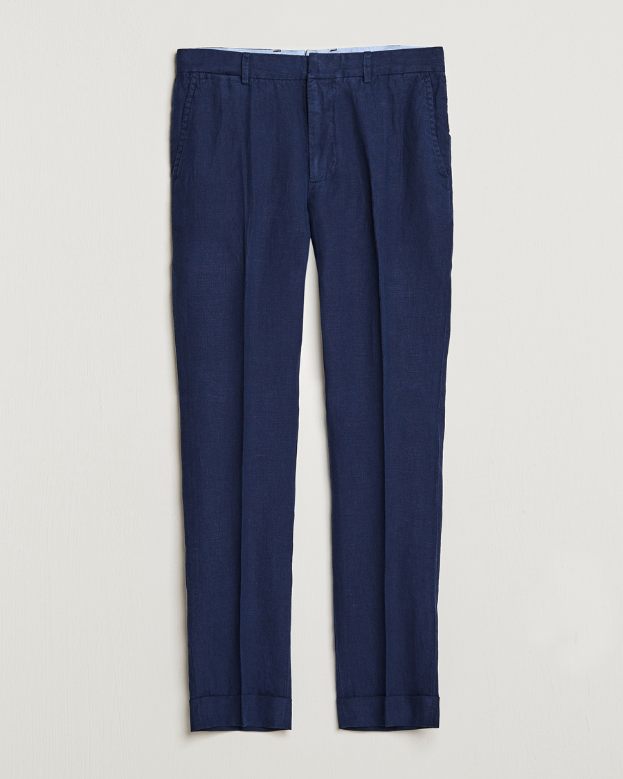 Men | Trousers | Polo Ralph Lauren | Linen Pleated Trousers Navy