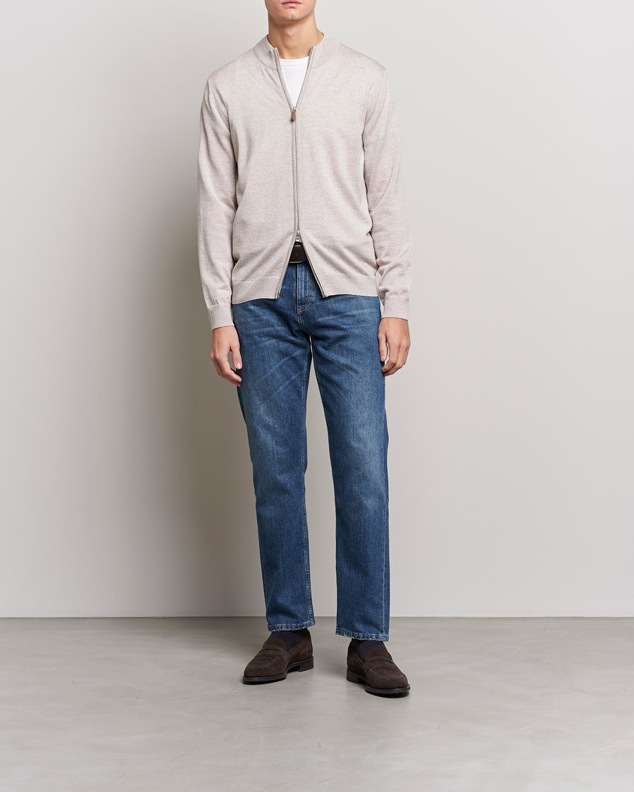 Men | Sweaters & Knitwear | Stenströms | Merino Full Zip Beige