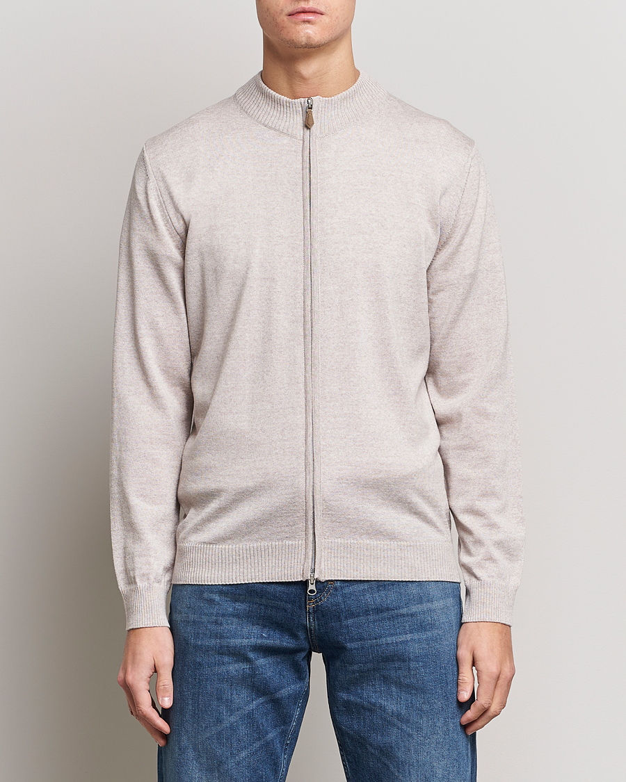 Men | Sweaters & Knitwear | Stenströms | Merino Full Zip Beige