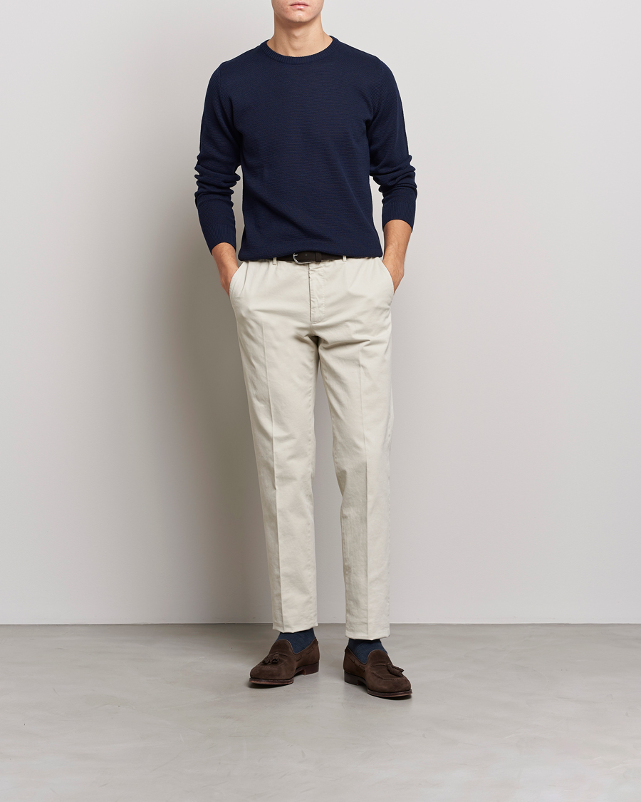 Men | Sweaters & Knitwear | Stenströms | Textured Merino Crew Neck Navy