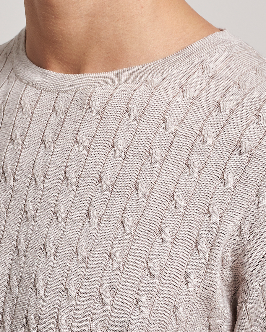Men | Sweaters & Knitwear | Stenströms | Merino Cable Crew Neck Beige