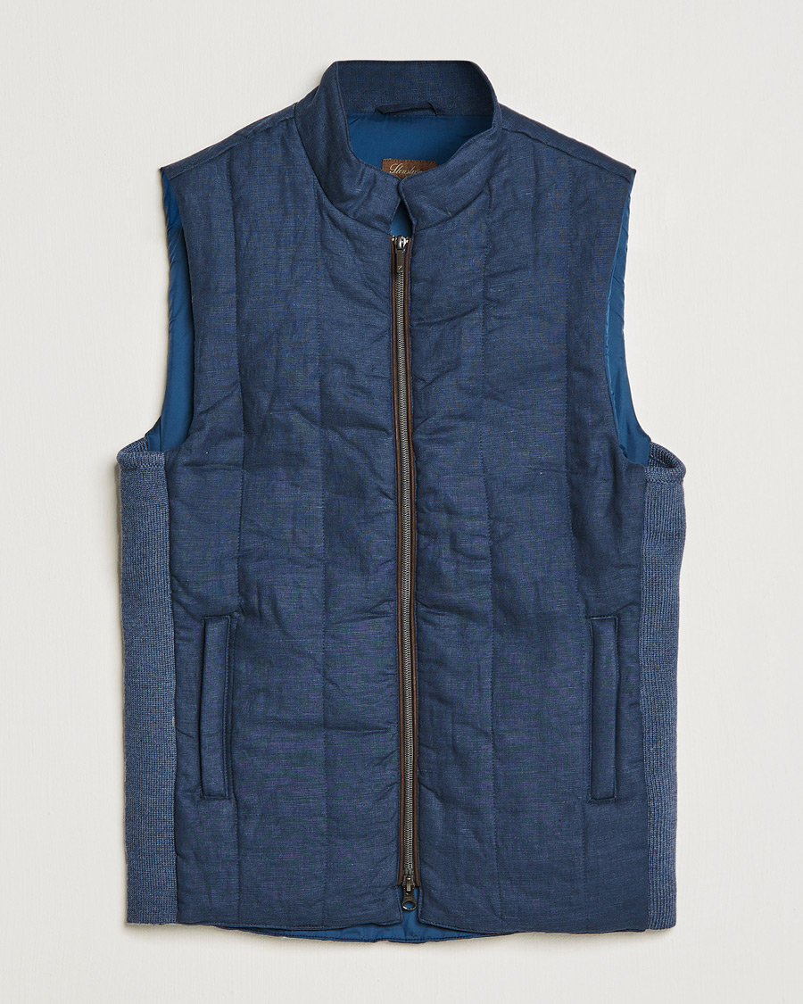 Men | Gilets | Stenströms | Hybrid Linen/Merino Vest Blue