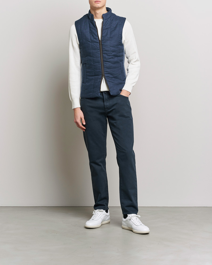 Men | Gilets | Stenströms | Hybrid Linen/Merino Vest Blue